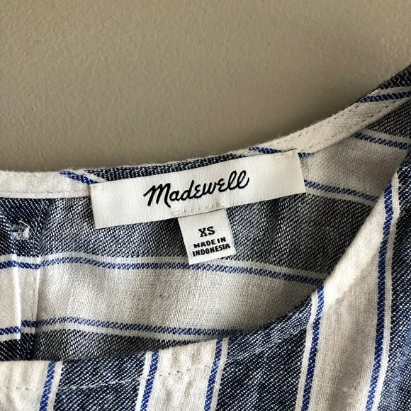 Madewell Blue/White Stripe Round Neck Cap Sleeve T-Shirt Dress w/ Pockets W XS - Picture 6 of 8